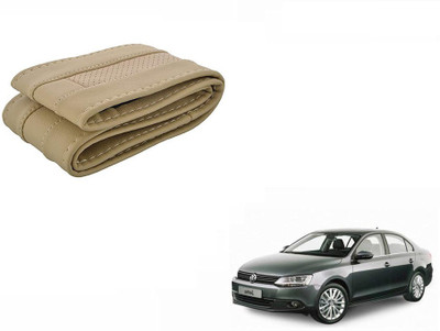 CARIZO Hand Stiched Steering Cover For Volkswagen Jetta(Beige, Leatherite)