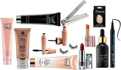 

TIARA Silicone Puff , 9to5 CC Cream , BB Cream , Weightless Mousse (29gm) , Eyeliner & Mascara , Eyelashes , Enrich Lipstick , Prime Matte Lipstick , Farsali Face seum, Absolut Blur Perfect primer , Pen Eyeliner With Nail Cuter(Set of 13)