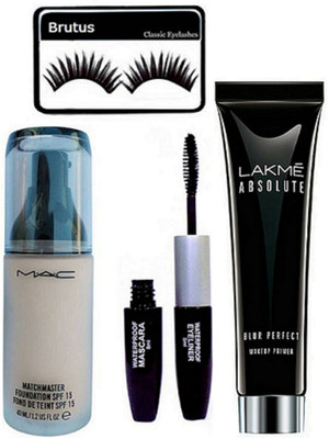 

Brutus Eyelashes & Matchmaster Foundation, 2 in 1 Mascara & Eyeliner, Absolute Blur Perfect Makeup primer(Set of 4)