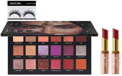 

dazzling Eyelashes & Huda Beauty Desert Dusk Eyeshadow Palette With Lakme 9to5 Matte Lipstick(Set of 4)