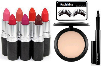 

ravishing eyelashes, finish matte lipstick pack of 7, compact, pen eyeliner(Set of 3)