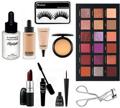 

brutus Eyelashes, Highlighter , Studio WaterWeight Liquid Foundation , Select Cover Up, Compact, Curler, Lipstick, Mascara, Eyeliner, Desert Dusk Eyeshadow Palette(Set of 10)