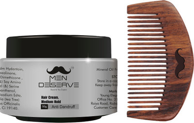 

MEN DESERVE Hair Styling Cream Medium Hold (Anti Dandruff) + Sheesham Wooden Beard Comb (Hand Made)(Set of 2)