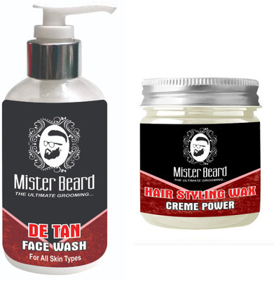 

Mister Beard DE TAN FACEWASH WITH HAIR WAX CRÈME POWER(Set of 2)