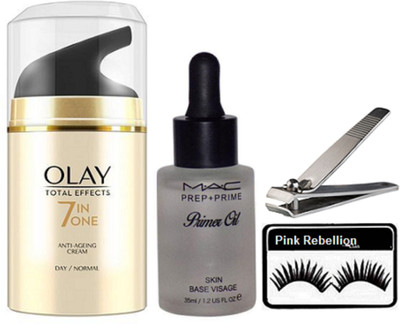 

Pink Rebellion Eyelashes & Olay Anti Ageing Day Cream & Mac Prep+Prime Primer Oil With Nail Cutter(Set of 4)