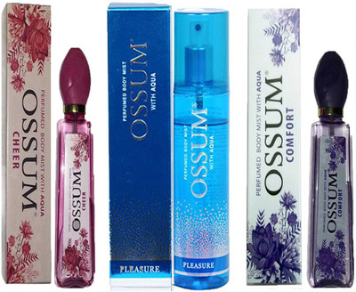 

OSSUM COMFORT PERFUMED BODY MIST 115ML+ PLEASURE PERFUMED BODY MIST 190ML+ CHEER PERFUMED BODY MIST 115ML Deodorant Spray - For Men & Women(115 ml, Pack of 3)