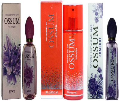 

OSSUM COMFORT PERFUMED BODY MIST 115ML+ BLOSSOM PERFUMED BODY MIST 190ML+ ZEST PERFUMED BODY MIST 115ML Deodorant Spray - For Men & Women(115 ml, Pack of 3)