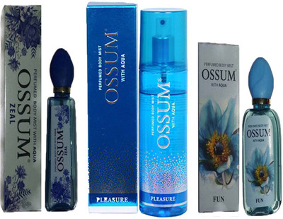 

OSSUM ZEAL PERFUMED BODY MIST 115ML+ PLEASURE PERFUMED BODY MIST 190ML+ FUN PERFUMED BODY MIST 115ML Deodorant Spray - For Men & Women(115 ml, Pack of 3)