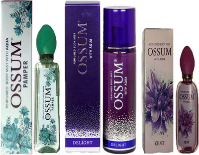 

OSSUM ZEST PERFUMED BODY MIST 115ML+ DELIGHT PERFUMED BODY MIST 190ML+ PAMPER PERFUMED BODY MIST 115ML Deodorant Spray - For Men & Women(420 ml, Pack of 3)