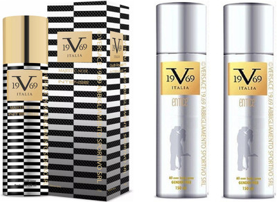 

V Italia Entice All Over Body Spray 150ml With Majestic Noir Intense 150 ml Perfume Body Spray - For Men & Women(450 ml, Pack of 3)