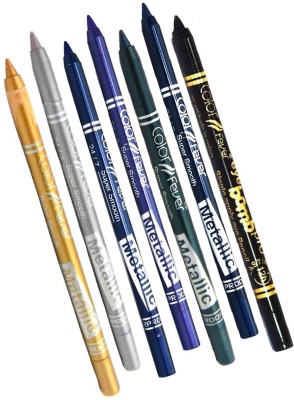 Color Fever Long lasting Blue,Green,Black,Purple,Silver,Golden Pencil Eye Liner 12.6 g(Silver,Golden,Purple,Blue,Navy Blue,Black)