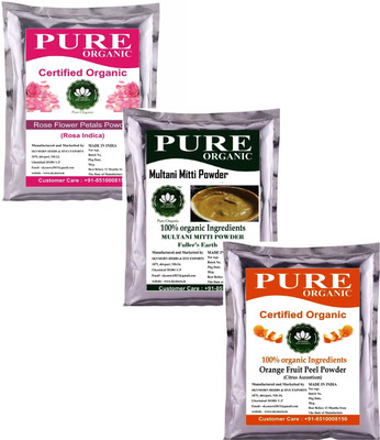 

SkyMorn Pure Organic Multani Mitti Powder + Orange Peel Mask + Rose Petals Natural Powder- Combo Set of 3-in-1(300 g)
