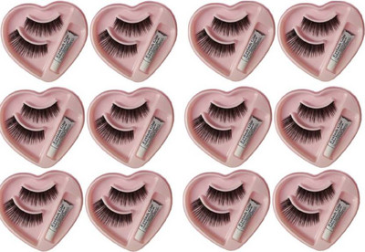

Glamzone False-Fake Eyelashes With Glue Set Natural (Pair of 12)(Pack of 12)