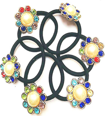 

PP Shiny Multicoloured Rehinstone With Single Pearl Flower Hair Rubber Bands Ponytail Holder High Quality Elastic Rubber Band Hair Rubber Band For Women & Girls Elastic Ponytail Holder Hair Tie Rope Rubber Band (pack of 6Pcs ) Rubber Band(Gold)