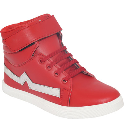 

INDCROWN Boys Velcro Sneakers(Red, Red;silver