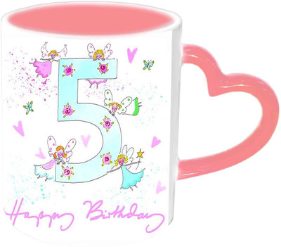 

Raj Laxmi Happy 5th Birthday Pink Handle Ceramic Mug(350 ml)