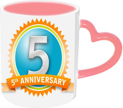 

Raj Laxmi Wish You A Happy 5th Anniversary Pink Handle Ceramic Mug(350 ml)