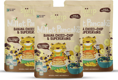 

Slurrp Farm Millet Pancake Mix: Banana Choco-chip & Supergrains 450 g(Pack of 3)