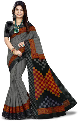 Jevi Prints Printed Bollywood Pure Cotton Saree(Grey)