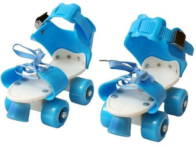 

SPORTSHOLIC New Plastic Light Weight Quads Roller Skates With Break For Kids 3 To 5 Years Quad Roller Skates - Size 2-5 UK(Blue)