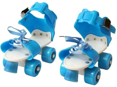

SPORTSHOLIC New Kids Plastic Light Weight Quads Roller Skates With Break For Kids 3 To 5 Years Quad Roller Skates - Size 2-5 UK(Blue)