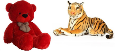

THE HIGH THINKING TOYS Combo Offer Pack of Two Red Teddy Bear 3 Feet & Tiger Stuff animal 32 Cm - 90 cm(Red, Brown), Brown;red