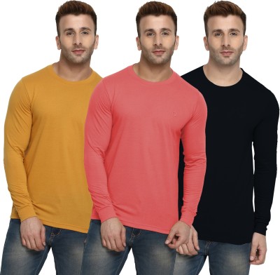 CHKOKKO Solid Men Round Neck Multicolor T-Shirt