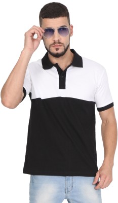 Fleximaa Colorblock Men Polo Neck White, Black T-Shirt