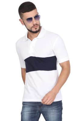 Fleximaa Colorblock Men Polo Neck White, Blue T-Shirt