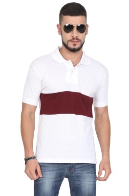 Fleximaa Colorblock Men Polo Neck White, Maroon T-Shirt