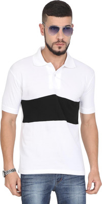 Fleximaa Colorblock Men Polo Neck White, Black T-Shirt