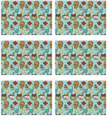 GIFTSMATE Rectangular Pack of 6 Table Placemat(Blue, Cotton)