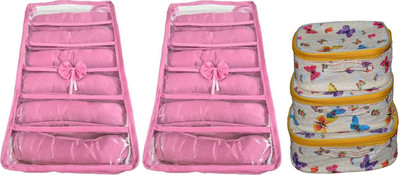 

SAROHI MEGA COMBO OFFER PACK OF 2 PC 6 ROLL SATIN BANGLE BOX WITH 1 PC MAKEUP CASE pouch Vanity Box(Multicolor)