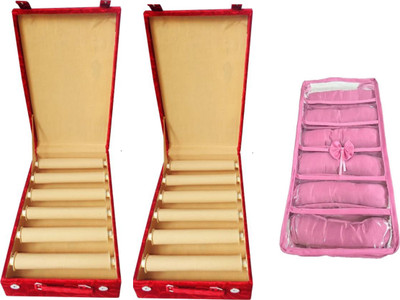 

SAROHI COMBO OF JWELLERY KIT WOODEN PACK OF 2 6ROLL BANGLE BOX WITH 6ROLL SATIN BANGLE BOX pouch Vanity Box(Multicolor)
