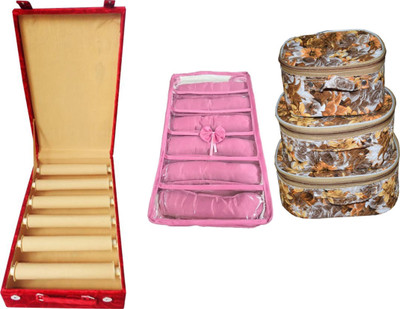 

SAROHI COMBO OF JWELLERY KIT WOODEN 6ROLL BANGLE BOX WITH 6ROLL SATIN BANGLE BOX AND MAKEUP CASE pouch Vanity Box(Multicolor)