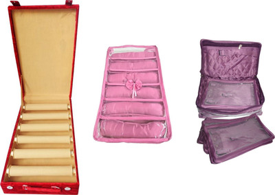 

SAROHI COMBO OF JWELLERY KIT WOODEN PACK OF 2 6ROLL BANGLE BOX WITH SATIN 6ROLL BANGLE AND MAKEUP CASE pouch Vanity Box(Multicolor)