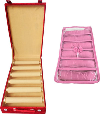 

SAROHI COMBO OF JWELLERY KIT WOODEN 6ROLL BANGLE BOX WITH 6ROLL SATIN BANGLE BOX pouch Vanity Box(Multicolor)