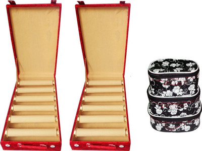 

SAROHI COMBO OF JWELLERY KIT WOODEN PACK OF 2 6ROLL BANGLE BOX WITH MAKEUP CASE pouch Vanity Box(Multicolor)