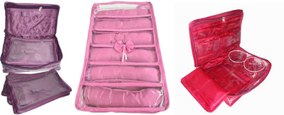 

SAROHI COMBO OF JWELLERY KIT 1PC SATIN 6ROLL BANGLE BOX WITH 5 SLOT JEWELRY POUCH AND MAKEUP CASE pouch Vanity Box(Multicolor)