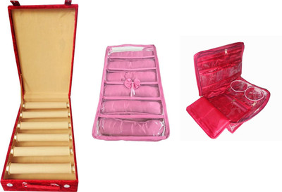 

SAROHI COMBO OF JWELLERY KIT WOODEN 6ROLL BANGLE BOX WITH 6ROLL SATIN BANGLE BOX AND MULTIPURPOSE MAKEUP CASE pouch Vanity Box(Multicolor)