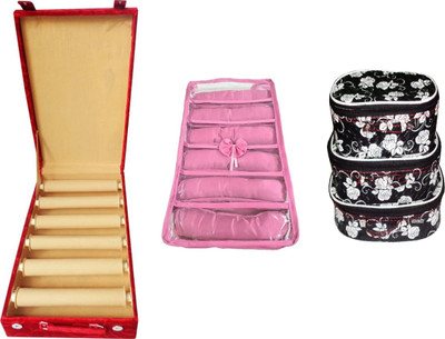 

SAROHI COMBO OF JWELLERY KIT WOODEN 6ROLL BANGLE BOX WITH 6ROLL SATIN BANGLE BOX AND MAKEUP CASE pouch Vanity Box(Multicolor)
