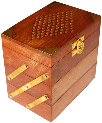 

Craftpoint Handmade Wooden Jewellery Box for Women Jewel Organizer Hand Carved Jali Carvings Jewellery Vanity Box(Brown)