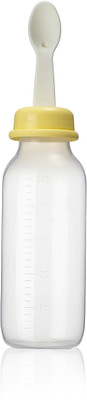 

Rikang 240 ml pp weaning bottle with spoon & Cleansing Brush - 240 ml(Yellow, transparent)