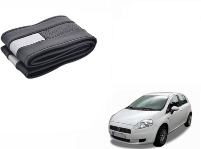 CARIZO Hand Stiched Steering Cover For Fiat Punto(Black, Silver, Leatherite)