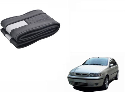 CARIZO Hand Stiched Steering Cover For Fiat Palio(Black, Silver, Leatherite)