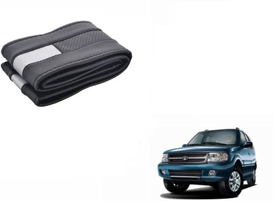 CARIZO Hand Stiched Steering Cover For Tata Safari(Black, Silver, Leatherite)