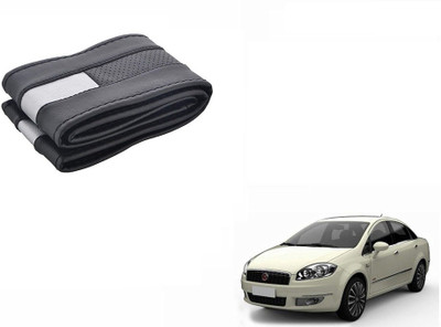CARIZO Hand Stiched Steering Cover For Fiat Linea(Black, Silver, Leatherite)