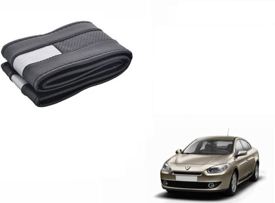 CARIZO Hand Stiched Steering Cover For Renault Fluence(Black, Silver, Leatherite)