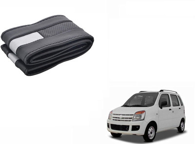CARIZO Hand Stiched Steering Cover For Maruti WagonR(Black, Silver, Leatherite)