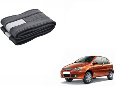 CARIZO Hand Stiched Steering Cover For Tata Indica(Black, Silver, Leatherite)